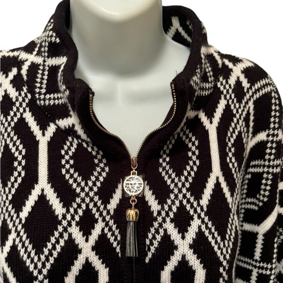 Anne Klein Black White Graphic Sweater Poncho 1/4 Zip 3X Classy Cozy Fall Winter - Picture 4 of 7